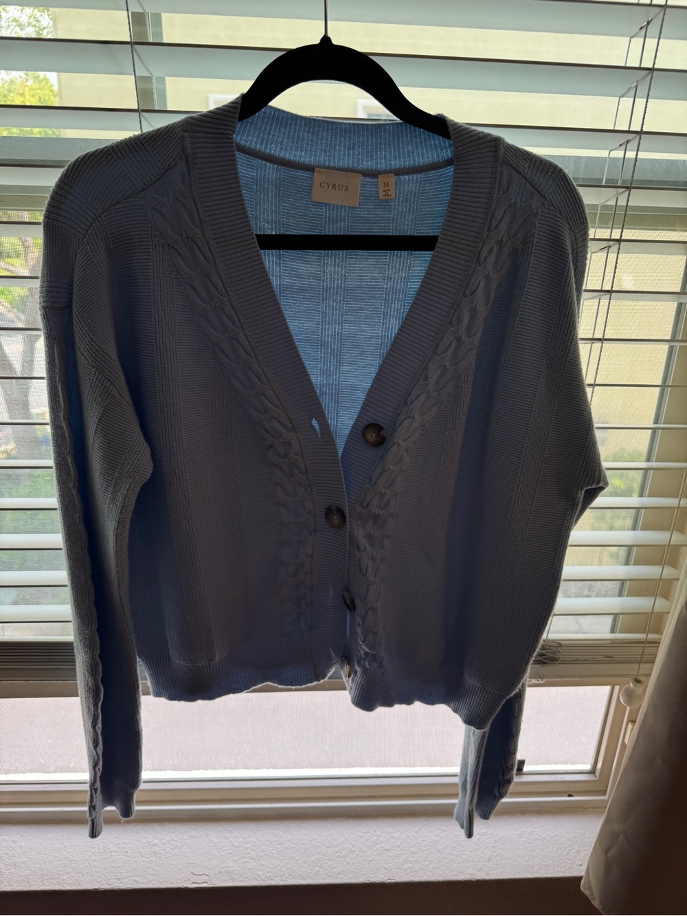 Cyrus Pale Blue Cable Knit Button-Front Cardigan